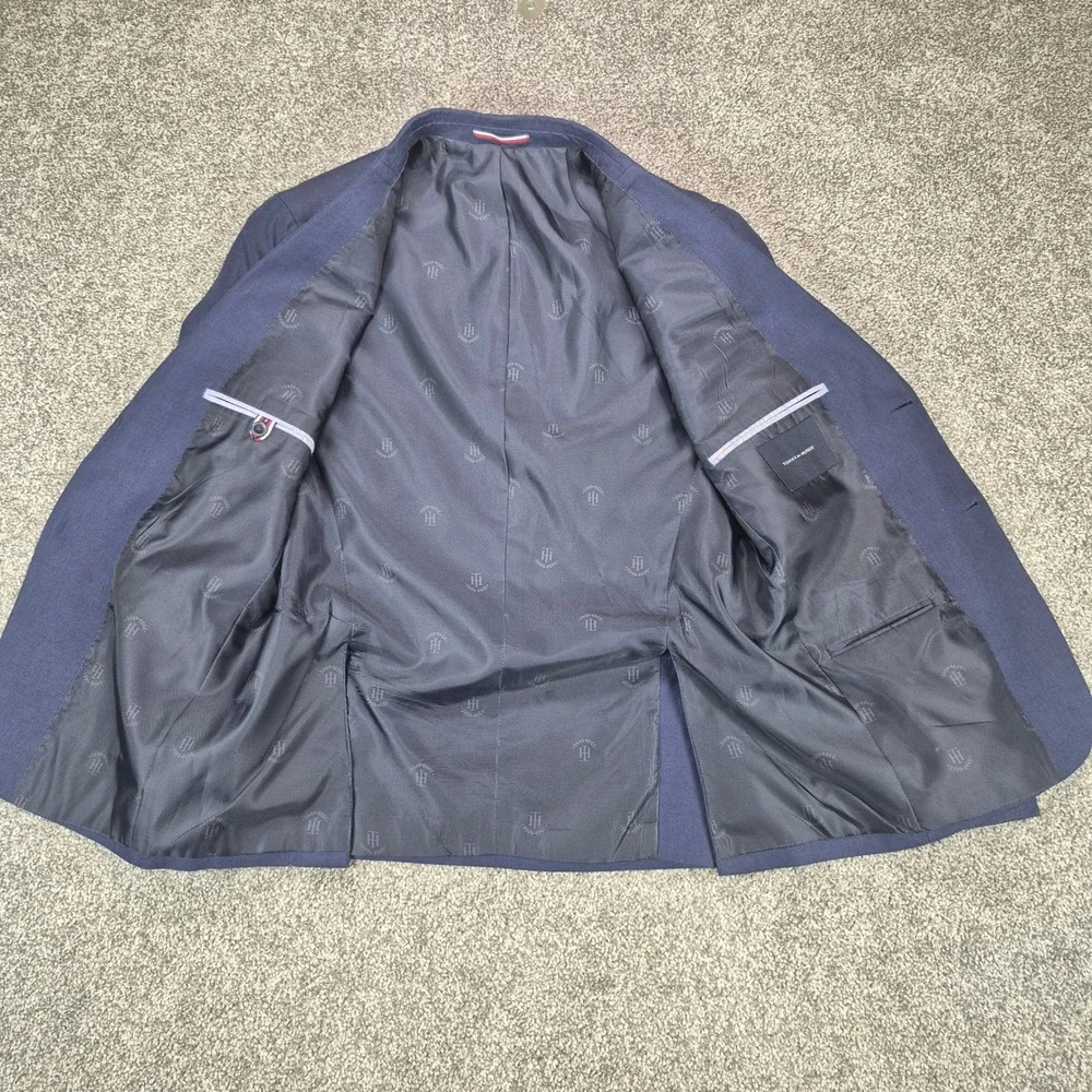 Tommy Hilfiger 100% Linen Blazer Mens 38S Navy Blue Two Button Sport Coat Jacket